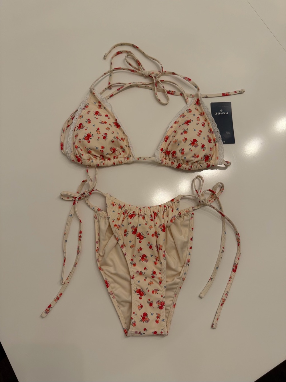 Parke x Target SET: Eyelet Trim Triangle Bikini Top & Bottom NWT